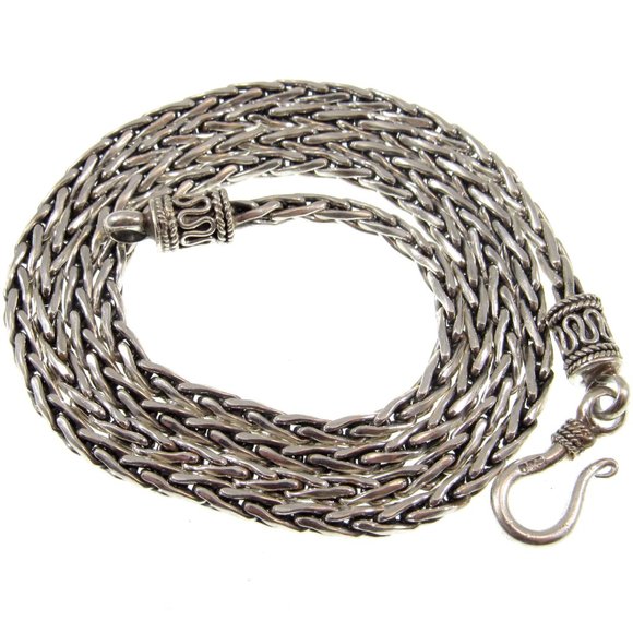 2.5MM Handmade Solid 925 Sterling Siler Balinese Wheat Link Chain Necklace, Bali - Picture 5 of 6